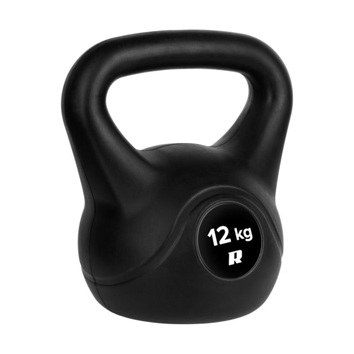 Kettlebell 12 kg, REBEL, PVC, Negru