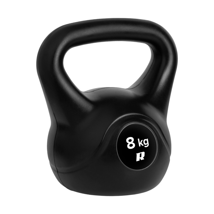 Kettlebell 8kg, REBEL, PVC, Negru