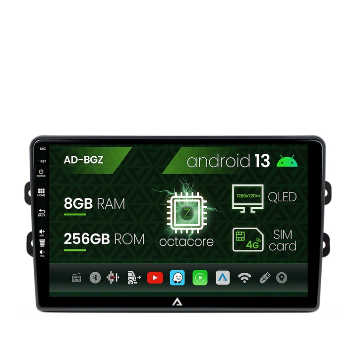 Navigatie Autodrop Dacia, Renault, Android 13, Z-octacore, 8GB RAM, 256GB ROM, 9 Inch AD-BGZ9008, AD-BGRKIT383