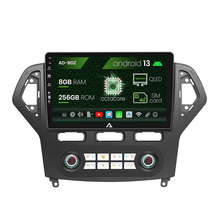 Navigációs autodrop Ford Mondeo (2007-2010) automatikus klímavezérlés, Android 13, Z-Octacore, 8GB RAM, 256GB ROM, 9 hüvelyk - AD-BGZ9008, AD-BGRKIT127