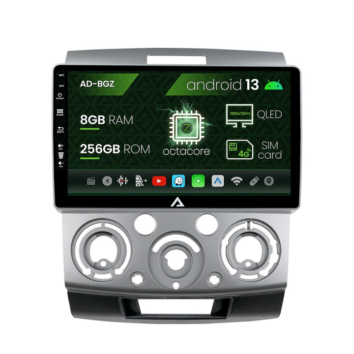 Navigációs autodrop Ford Ranger, Mazda BT50 (2007-2012), Android 13, Z-Octacore, 8GB RAM, 256GB ROM, 9 hüvelyk - AD-BGZ9008, AD-BGRKIT136