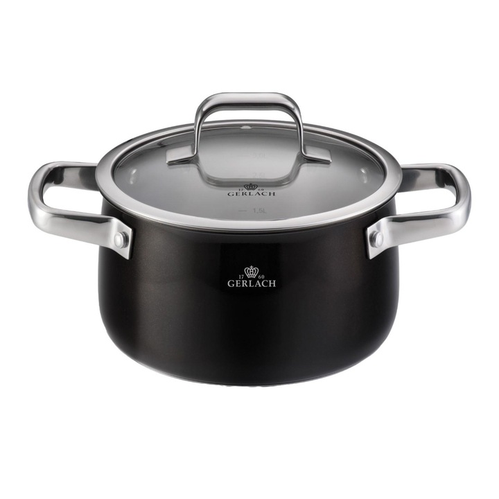 Тенджера, Gerlach, Универсална, Неръждаема стомана, 20 см, 3L, Черна