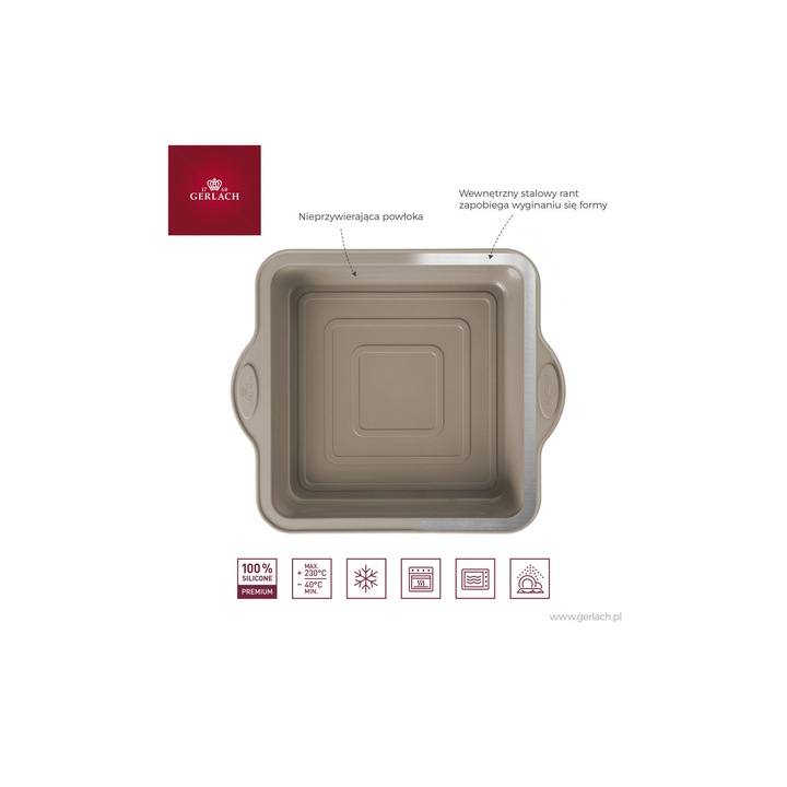 Szögletes tepsi, Gerlach, Szilikon, 20 cm