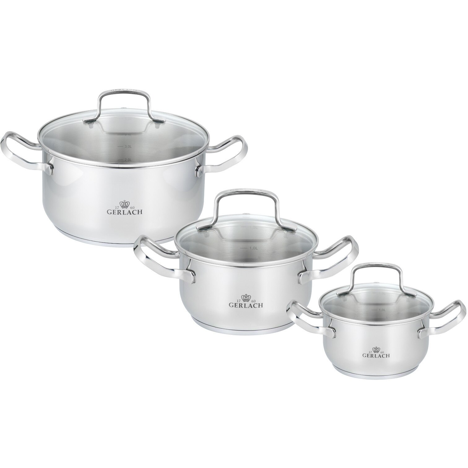 Set 3 oale cu capace, Gerlach, Inox, 16/20/24 cm - eMAG.ro