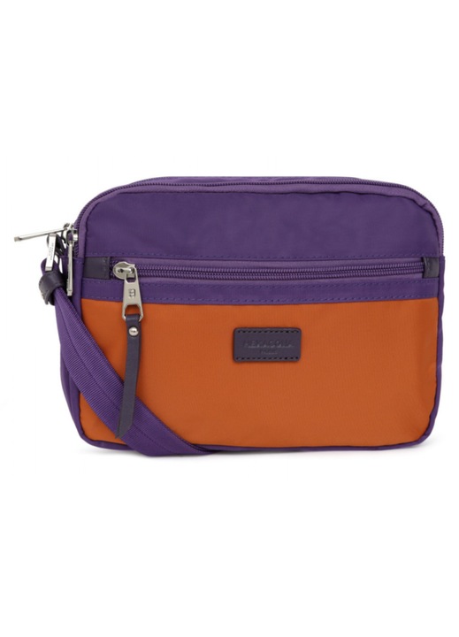 Női táska, Hexagona, természetes bőr/nylon, 23 x 16 x 7 cm, lila/narancs