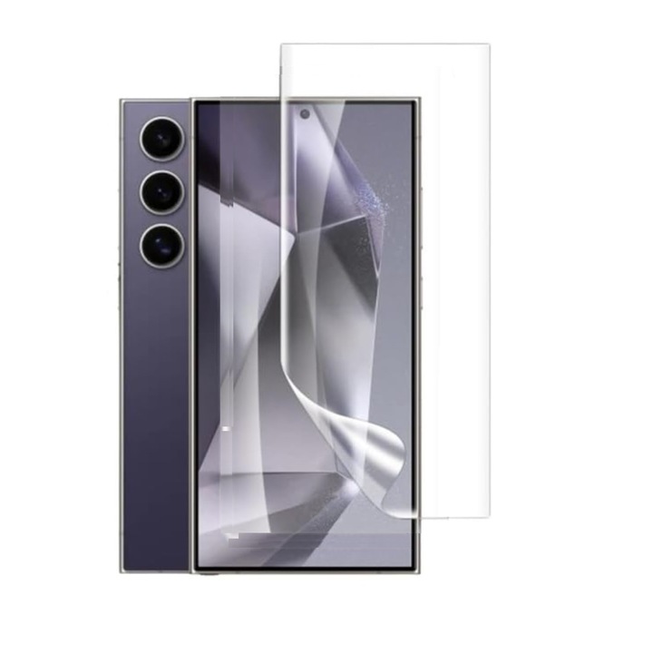 Samsung Galaxy S24 Ultra kompatibilis kijelzővédő fólia, szilikon, TPU, tökéletes illeszkedés, teljes képernyőt fed, átlátszó, ISAG
