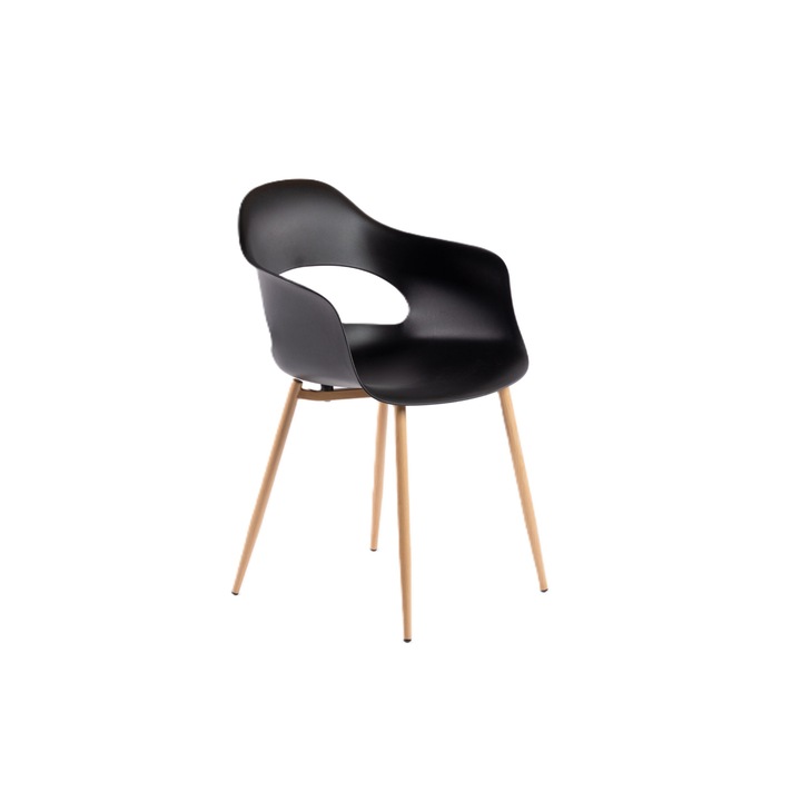 Scaun indoor/outdoor negru, HDS, SHG141, Scaun si spatar polimer, picioare metalice, 53x54.5x82cm