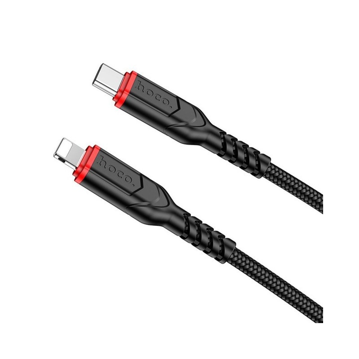 Hoco Usb-C to Lightning Power Delivery 20W adat- és töltőkábel, X59 Victory, hossz 1M, textil, fekete