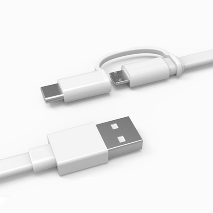 Huawei töltő- és adatátviteli kábel, USB A – Micro-USB/USB Type-C csatlakozók, adapter mellékelve, 18 W, Gyorstöltés, 1,5 m hosszú, Fehér