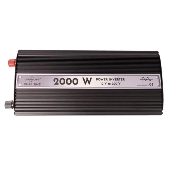 2000W автомобилен инвертор, чист синус, вход 12v, мощност 2000W, 220V AC, 27 x 13 x 6 cm, черен