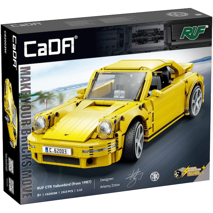CaDa C62003W - Autó RUF CTR 2017 Yellowbird, méretarány 1:12 építőkészlet, 1515 db
