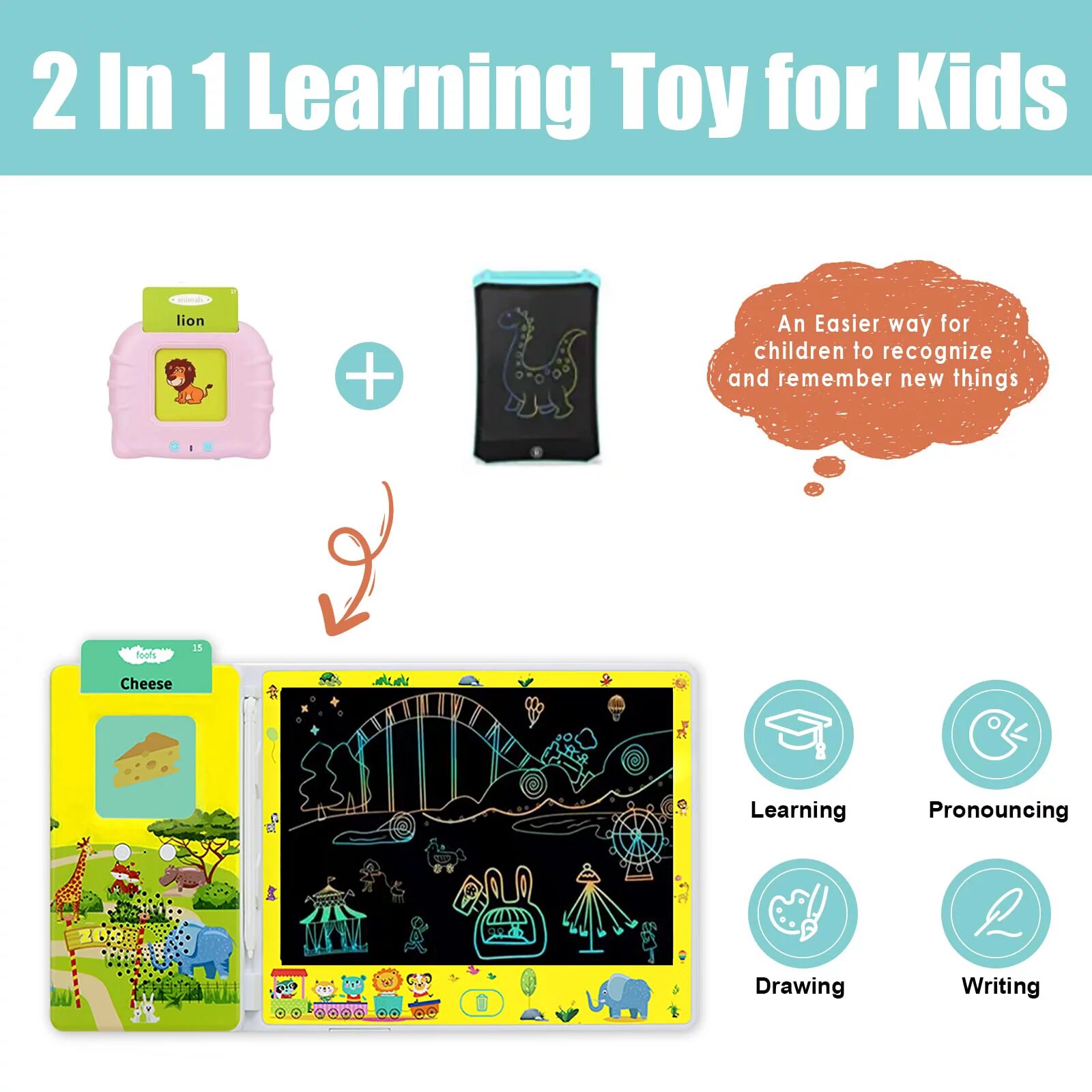 Tableta Grafica LCD 2 in 1, VALA® Zoo, Educativa Interactiva pentru a ...