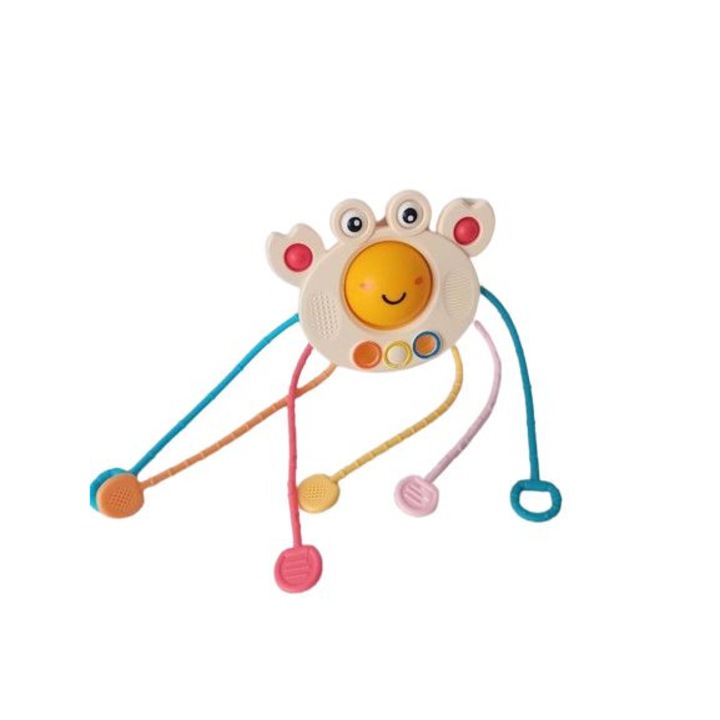 Jucarie senzoriala Montessori din silicon in forma de crab multicolora pentru bebelusi