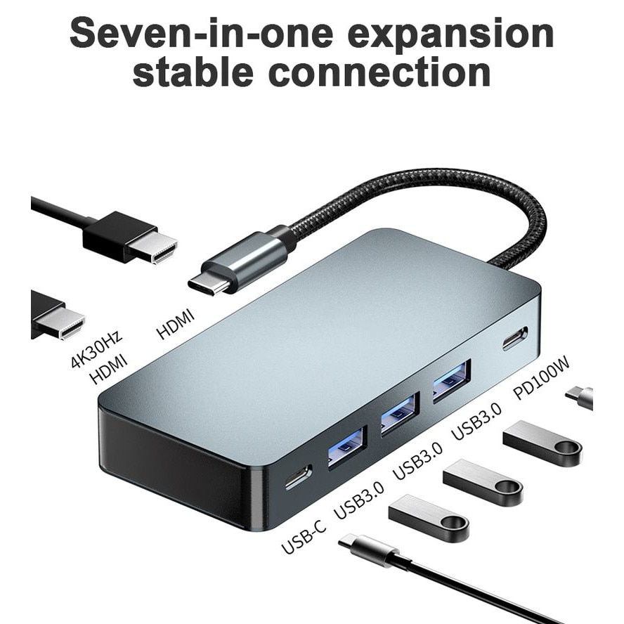 Hub Adaptor Multiport 7 in 1 USB-C 3.1 Staryon® la 2 x HDMI 4K@30Hz /3 ...