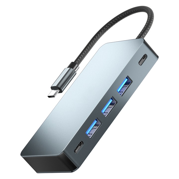 Адаптер за хъб Multiport 7 в 1 USB-C 3.1 Staryon® към 2 x HDMI 4K@30Hz /3 x USB 3.0/ 1 x порт тип C/ порт за захранване 100 W, докинг станция за лаптоп, MacBook Air/Pro, Chromebook, таблет, Телефон, Грей