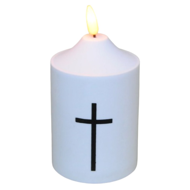 Lumanare LED, Miraza, Model Cruce, Fara Miros, Fara Fum, Efect de Flacara, Baterii AA, 13.5 x 7.5, Alb