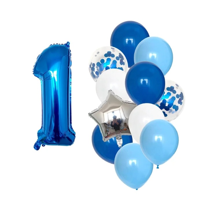 Комплект от 12 балона за 1-годишен рожден ден на момче, Blue Selling Depot
