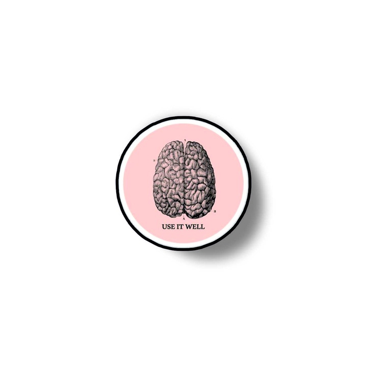 Insigna din lemn cu brosa Use it well, multicolor, 3 cm