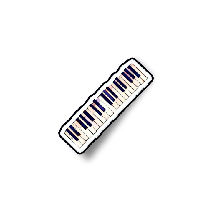 Insigna din lemn cu brosa Piano, multicolor, 3 cm