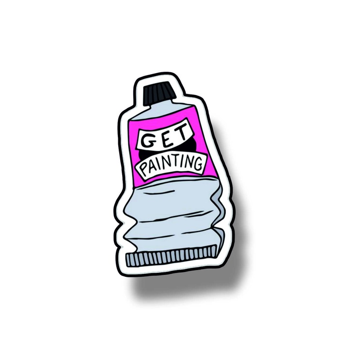 Insigna din lemn cu brosa Get painting, multicolor, 3 cm