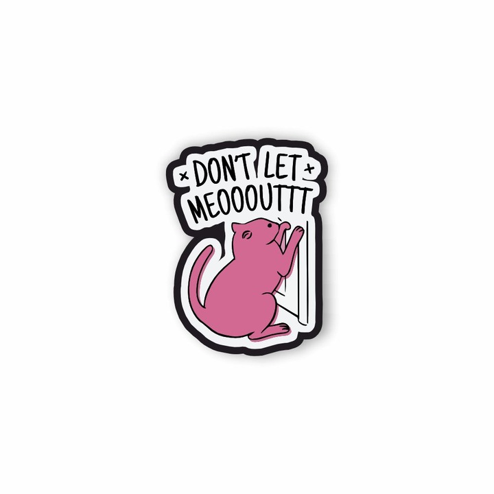 Insigna din lemn cu brosa Let meowout, multicolor, 3 cm