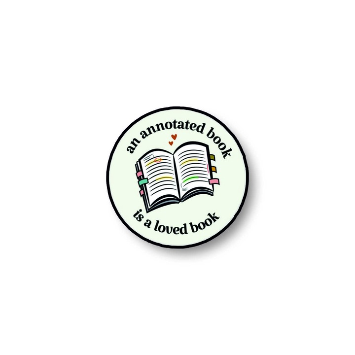 Insigna din lemn cu brosa Annotated book, multicolor, 3 cm