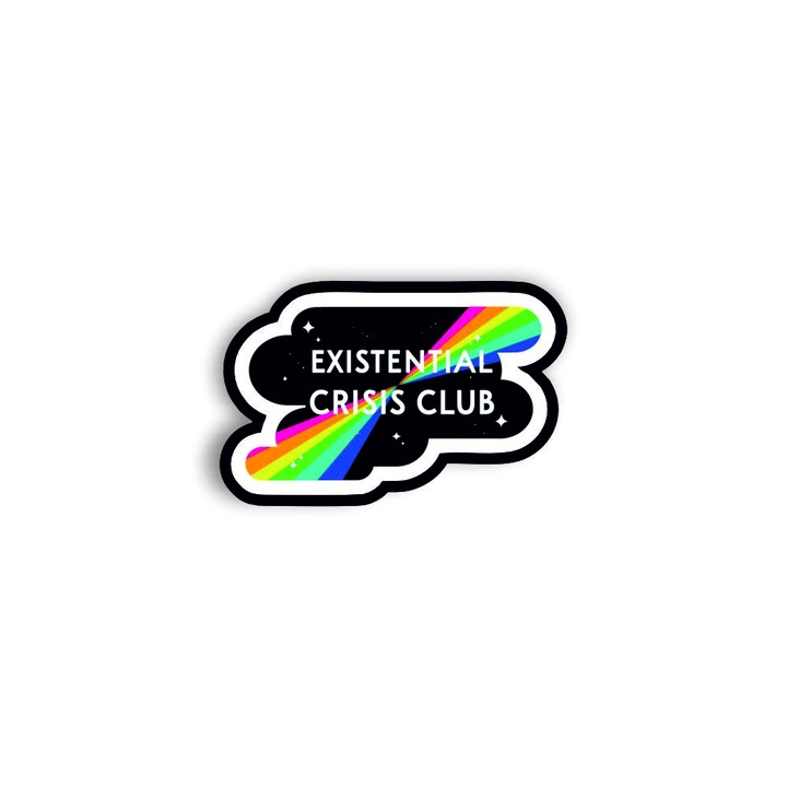 Insigna din lemn cu brosa Existential crisis club, multicolor, 3 cm