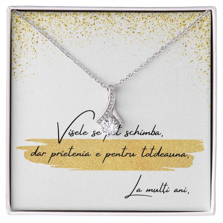 Подаръчен комплект за приятелка, колие с висулка с покритие от 14K бяло злато, сребърна гривна 925, JOYSTOS и фото картичка с послание за приятелка „Мечтите могат да се променят, но приятелството е завинаги. Честит рожден ден“