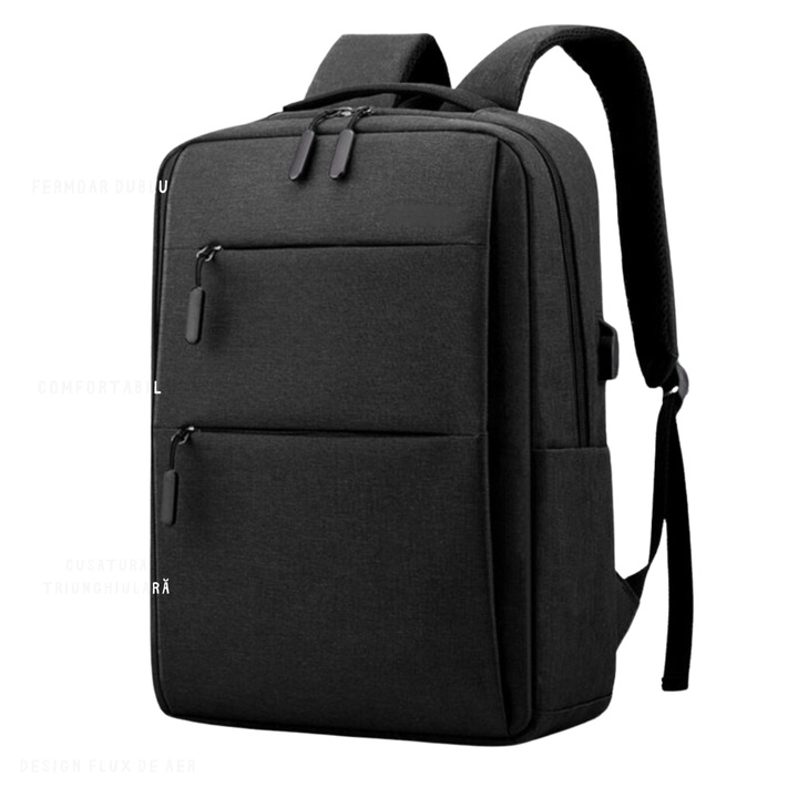 Geanta laptop multifunctionala, Port de incarcare USB, Smart casual pentru Business/Calatorii, Impermiabil, Negru/Gri, 42x30 cm