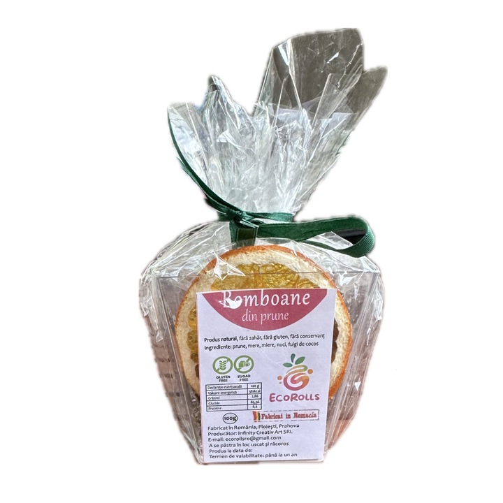 Bomboane din fructe deshidratate din prune, Ecorolls, 100 g