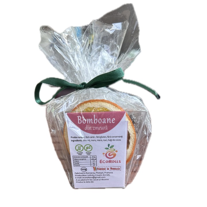 Bomboane din fructe deshidratate din zmeura, Ecorolls, 100 g