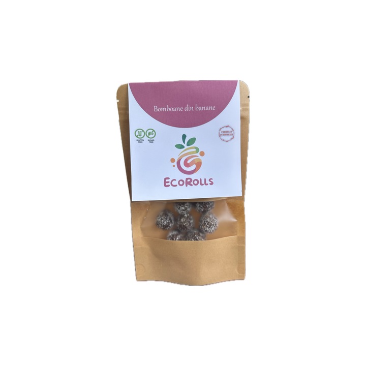 Bomboane din fructe deshidratate din banane, Ecorolls, 40 g