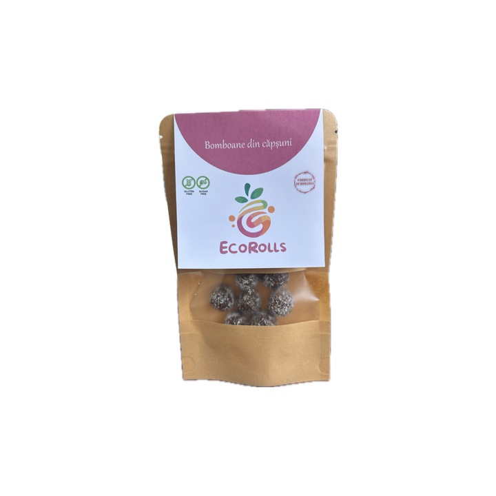 Bomboane din fructe deshidratate din capsuni, Ecorolls, 40 g