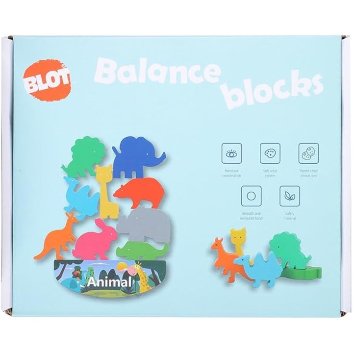 Jucarie pentru copii, Montessori, animale, joc de stivuit si echilibru