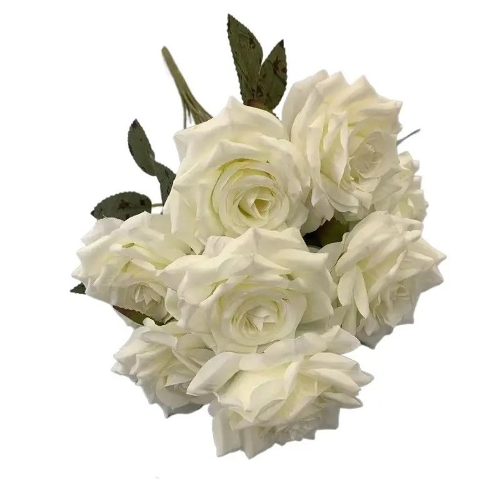 Комплект от 7 изкуствени рози за декорация, с дръжка, 30 см, бели