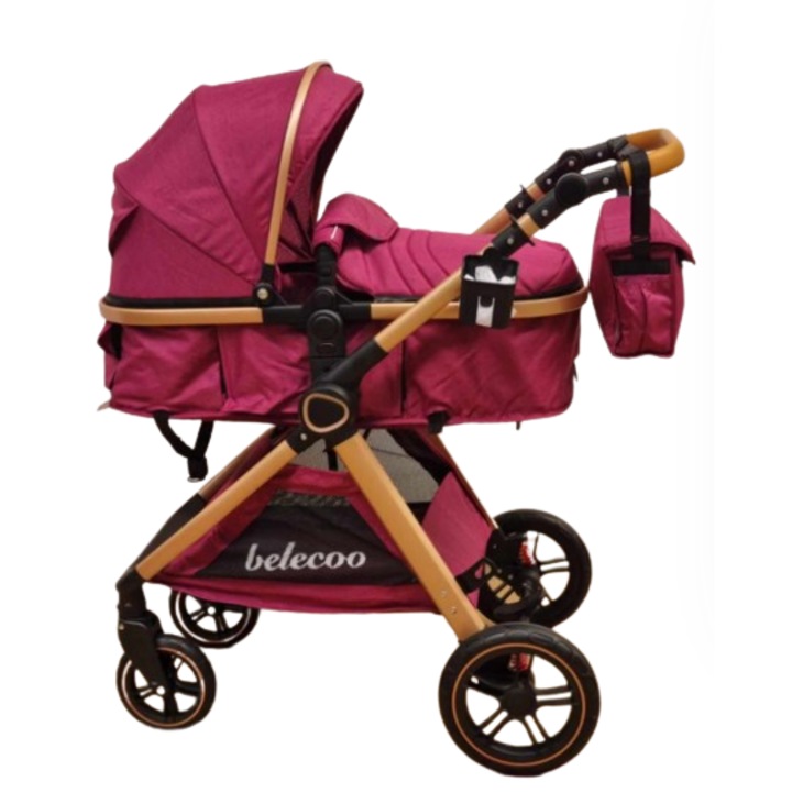 Carucior 2 in 1, Suspensie dubla pe roata, Geanta inclusa, strangere compacta, Bubu-Still, Mov pastel