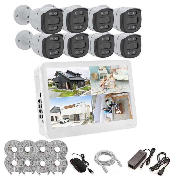 Kit de supraveghere video ENVIO complet IP POE cu 6 camere FULL COLOR 5MP PESS-KIT6CHMBFM60H500S-DLM