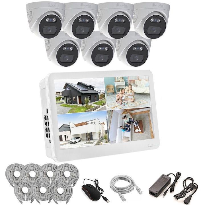 Kit de supraveghere video ENVIO complet IP POE cu 7 camere FULL COLOR 5MP PESS-KIT7CHMBFM60H500SDLM-HDD