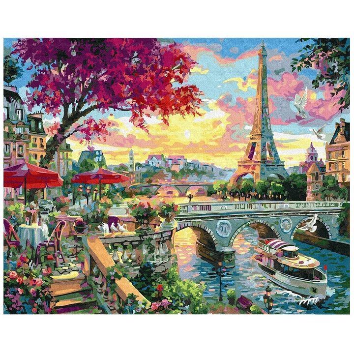 Set pictura pe numere - panza pe rama lemn 40x50 cm, GALAXIA® PBN1068, 3 pensule si vopsea acrilica