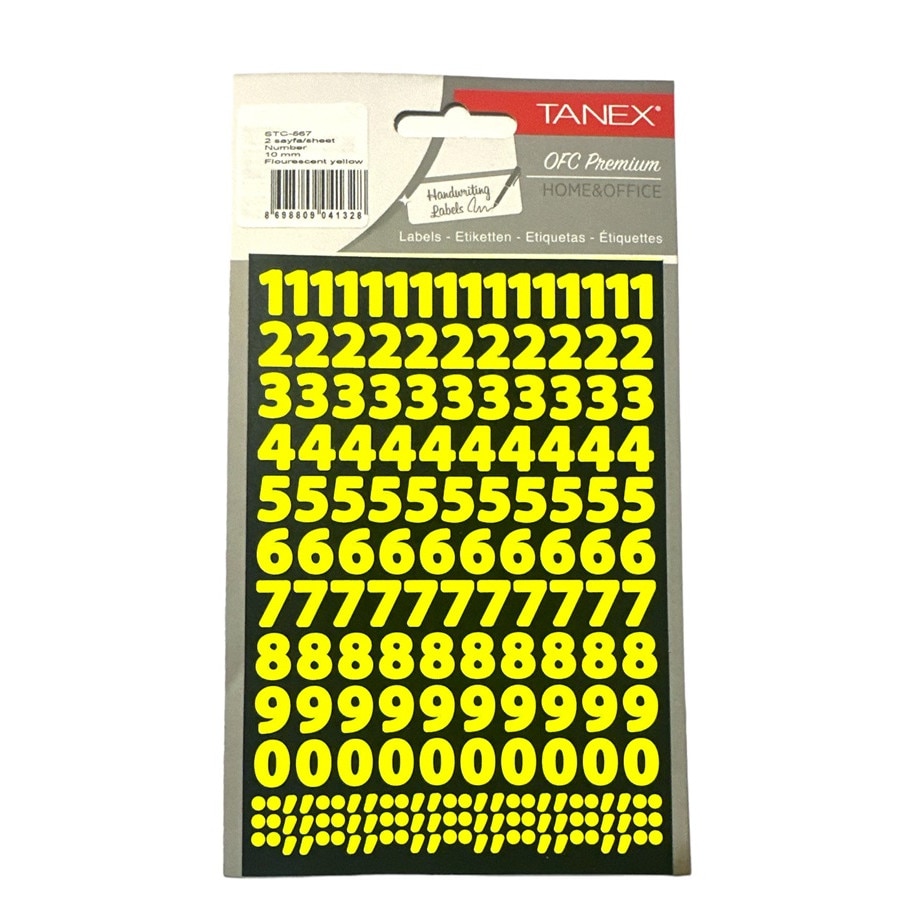 Set 2 abtibilduri, 362 stickere, model Cifre mici, galben neon ...