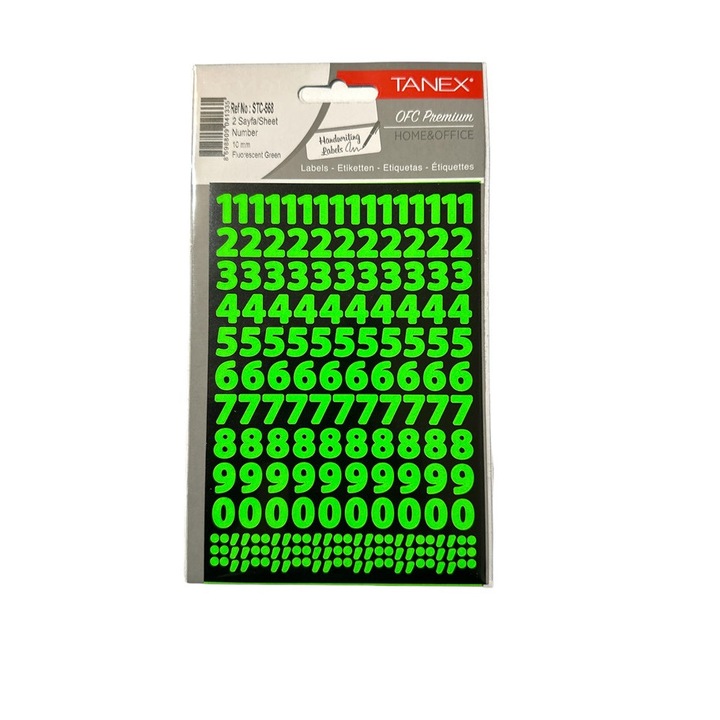 Set 2 abtibilduri, 362 stickere, model Cifre mici, Verde neon autoadezive 15x10cm, TANEX