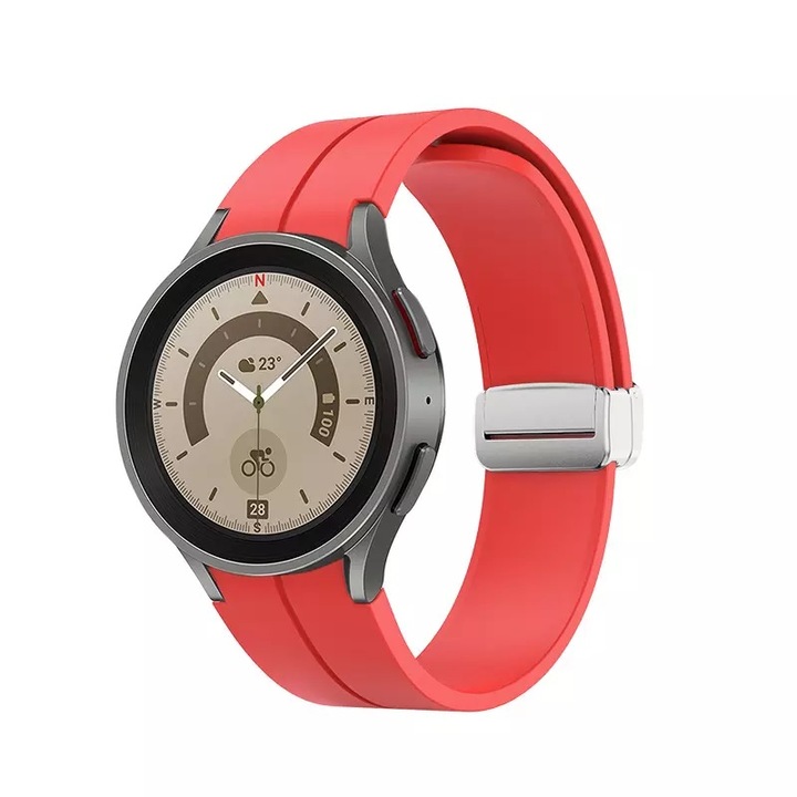 Curea din silicon MTP, compatibila Samsung Galaxy Watch 5/5 Pro, Inchidere Magnetica, Silicon Neted, Telescoape Quick Release, Red