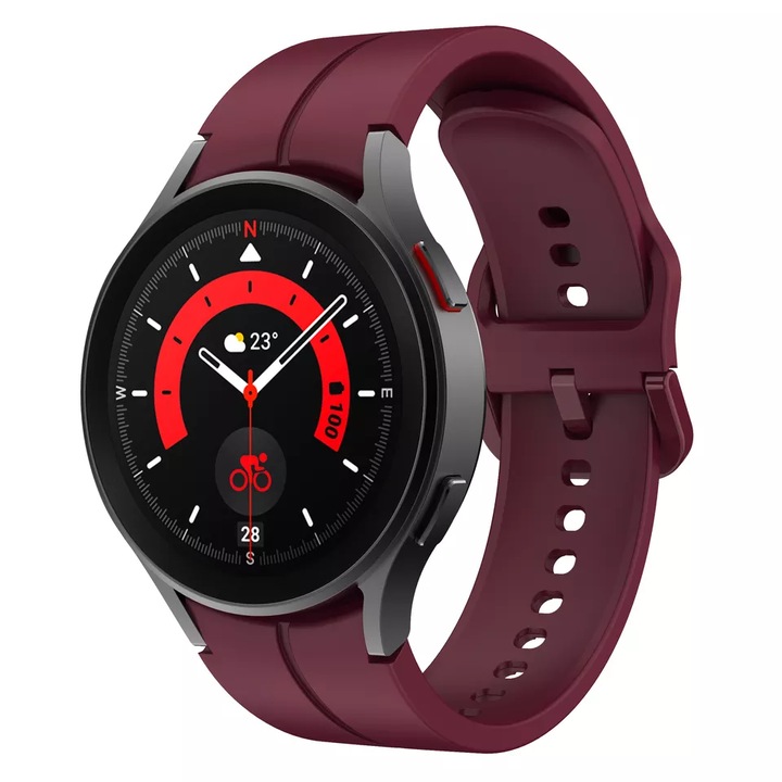 Curea din silicon MTP, compatibila Samsung Galaxy Watch 5/5 Pro, Silicon Neted, Telescoape Quick Release, Wine Red