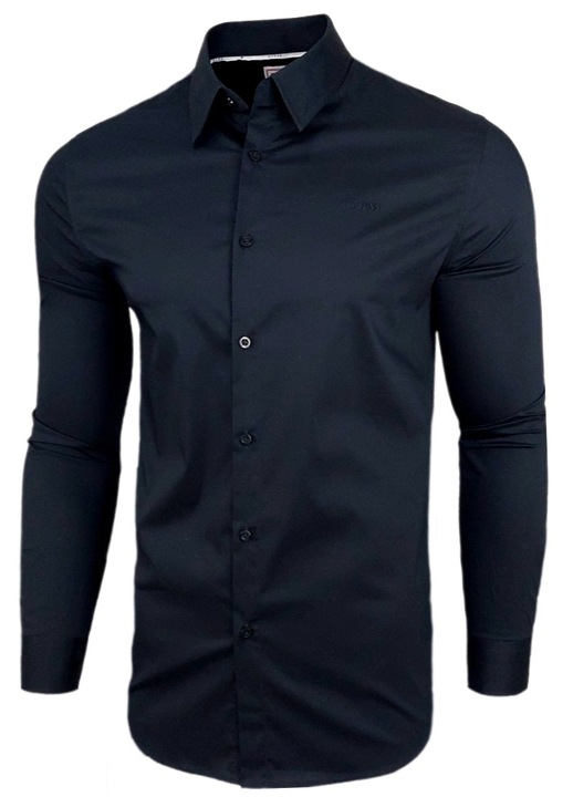 Мъжка риза, Guess, Памук, Slim fit, Черен, Черен