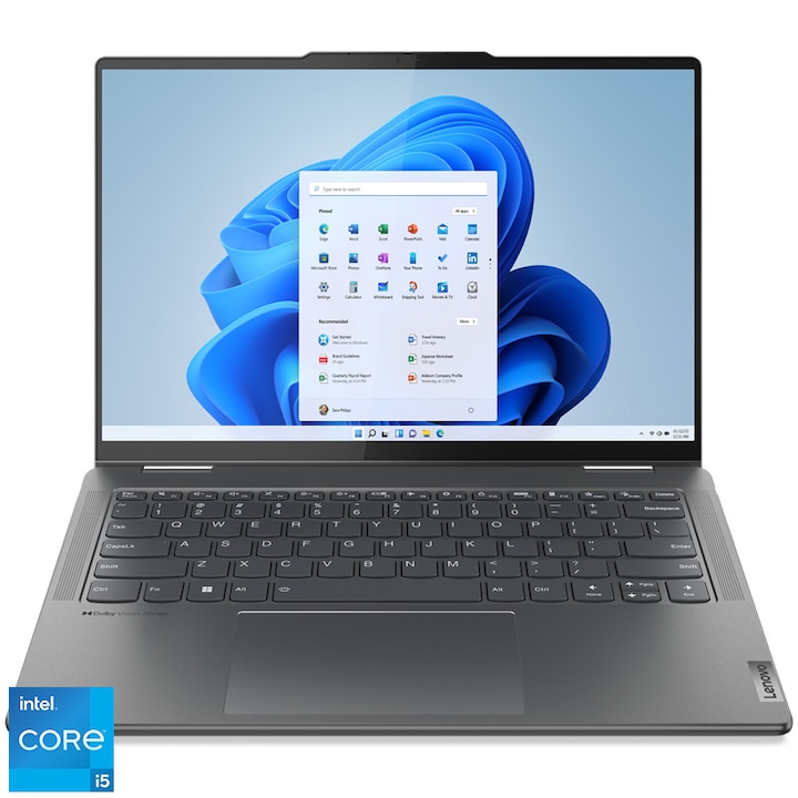 Lenovo Yoga 7 14IRL8 14.0" 2,2K Touch laptop, Intel Core i5-1335U, 16GB, 512GB SSD, Intel® Iris® Xe Graphics, Windows 11 Home, Magyar billentyűzet, Szürke