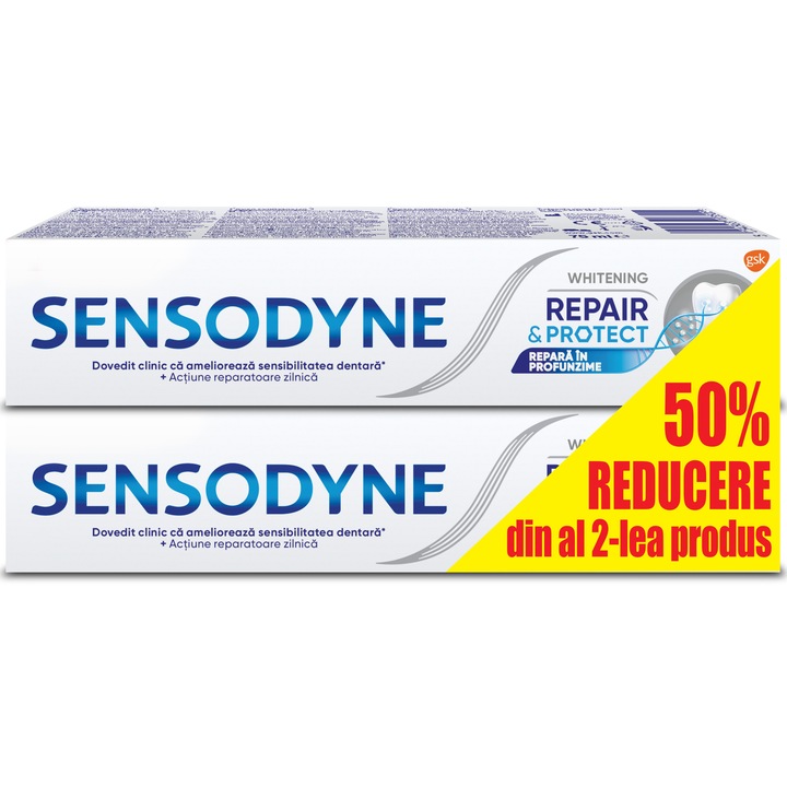 Pachet Sensodyne 2x Pasta de dinti Sensodyne Repair & Protect Whitening, pentru albire, 75 ml