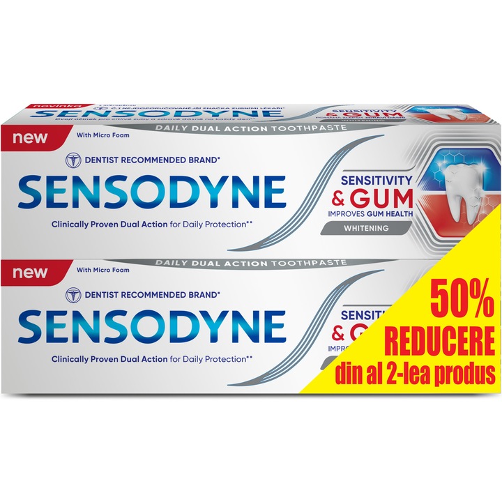 Pachet Sensodyne 2 x Pasta de dinti Sensodyne Sensitivity & Gum Whitening, pentru albire, 75ml