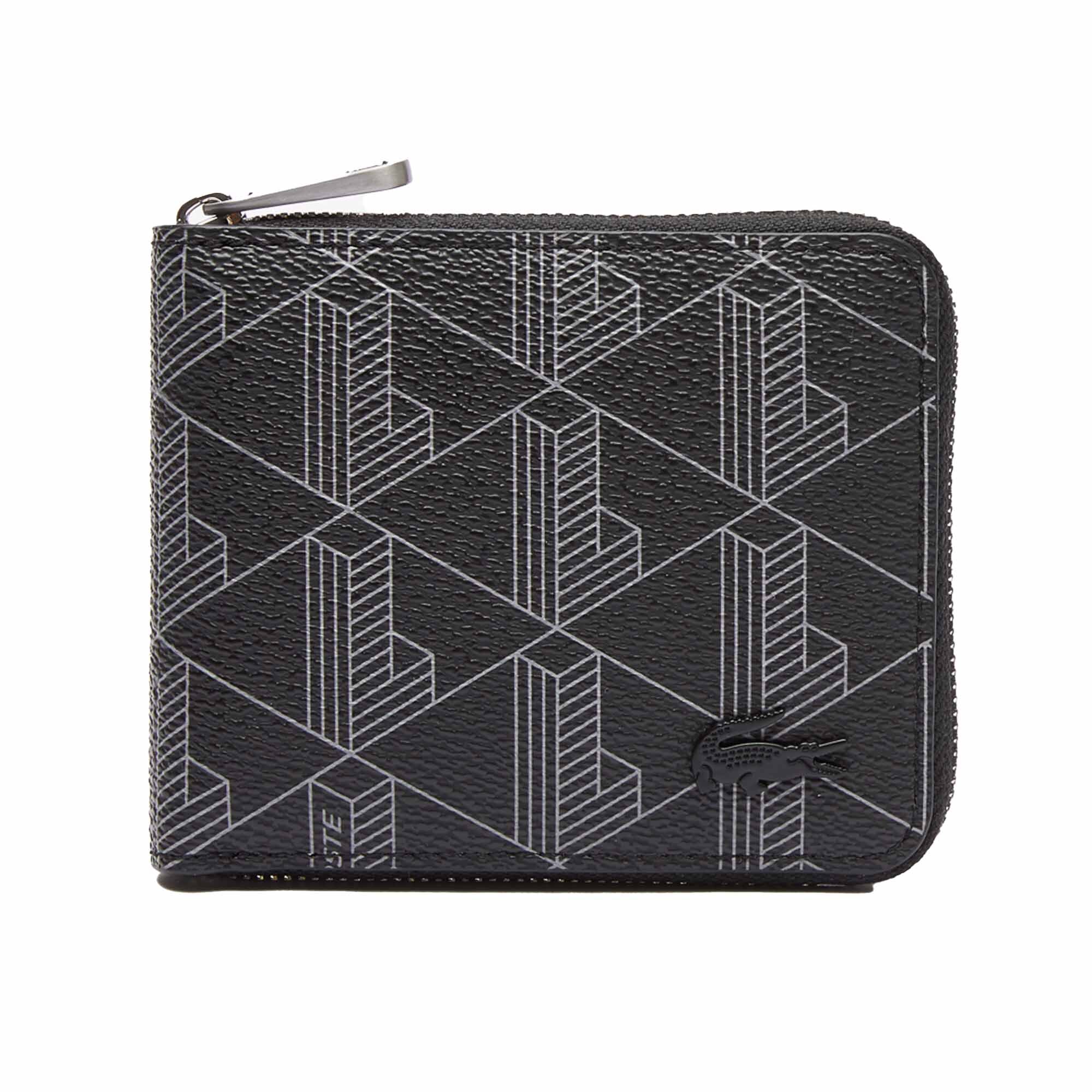 Lacoste, Portofel cu fermoar si monograma, Negru