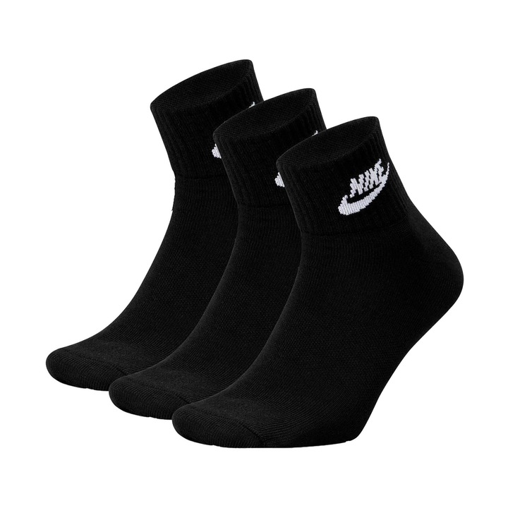 Nike, Set de sosete scurte unisex, 3 perechi, Negru