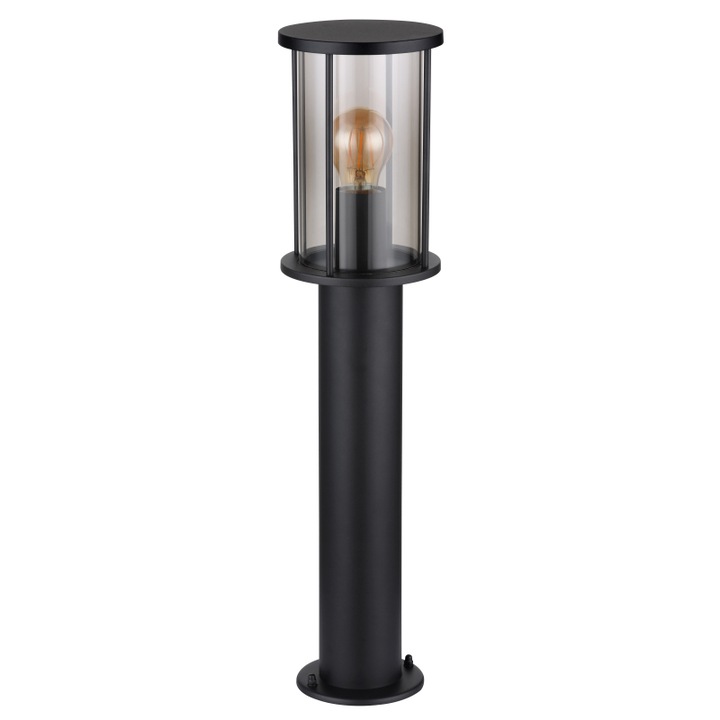 Stalp exterior Gracey, negru mat, sticla fumurie, 1XE27, IP54, H.60 cm